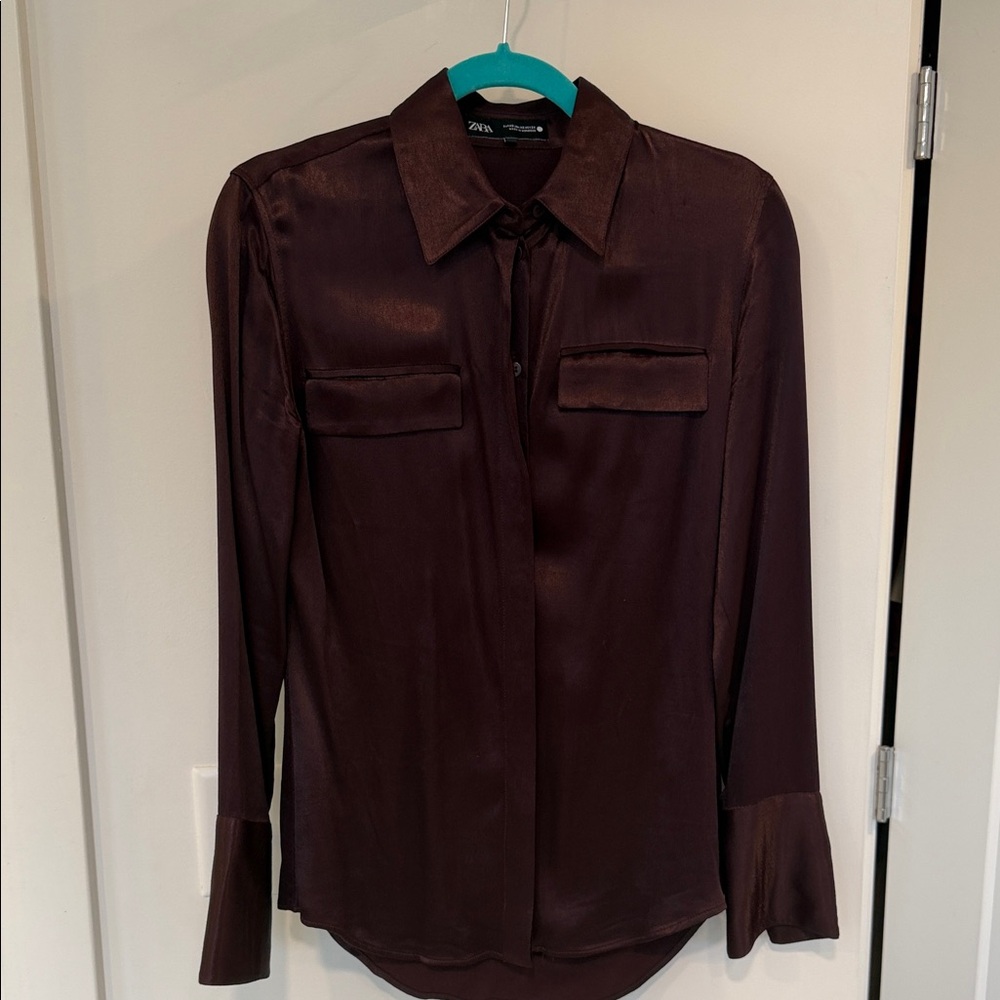 Zara dark burgundy Satin Shirt